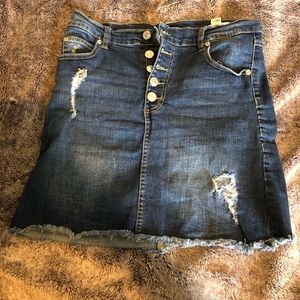 Distressed denim skirt